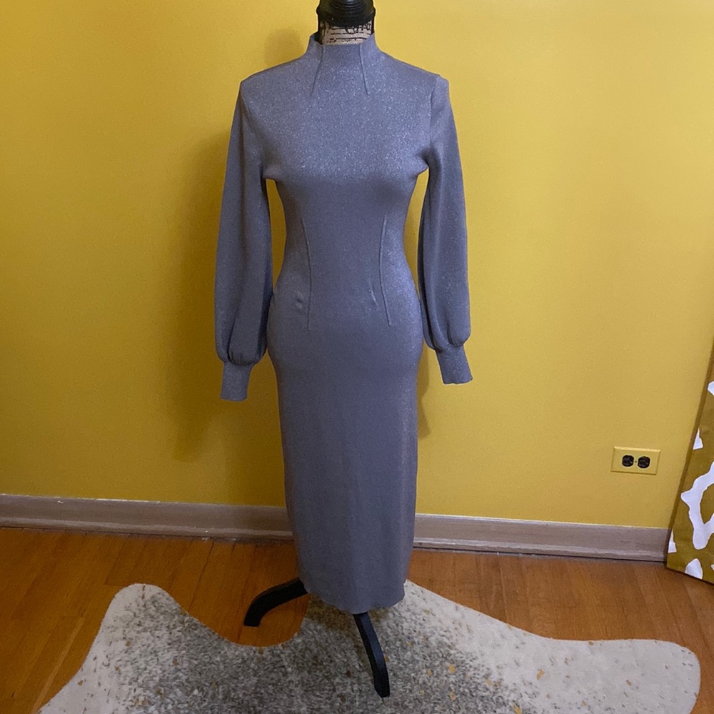 Silver metallic sweater dress, Eva Mendes collection